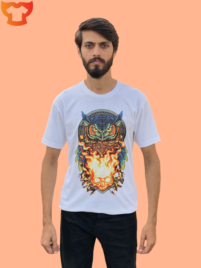 Flaming Owl White T-Shirt