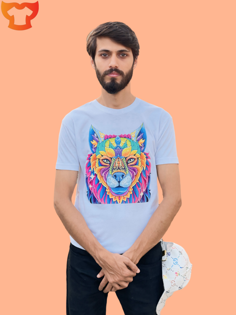 Colored Wolf Unisex White T-Shirt - Image 2