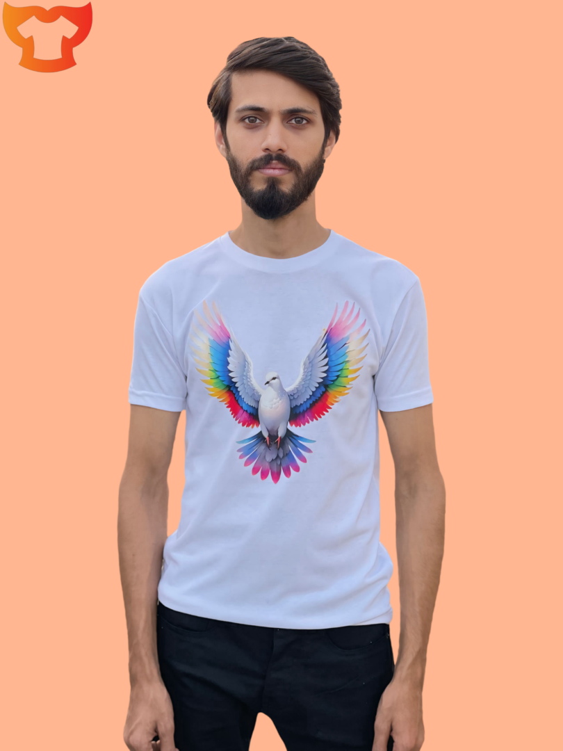 Colored Pigeon Unisex White T-Shirt - Image 2