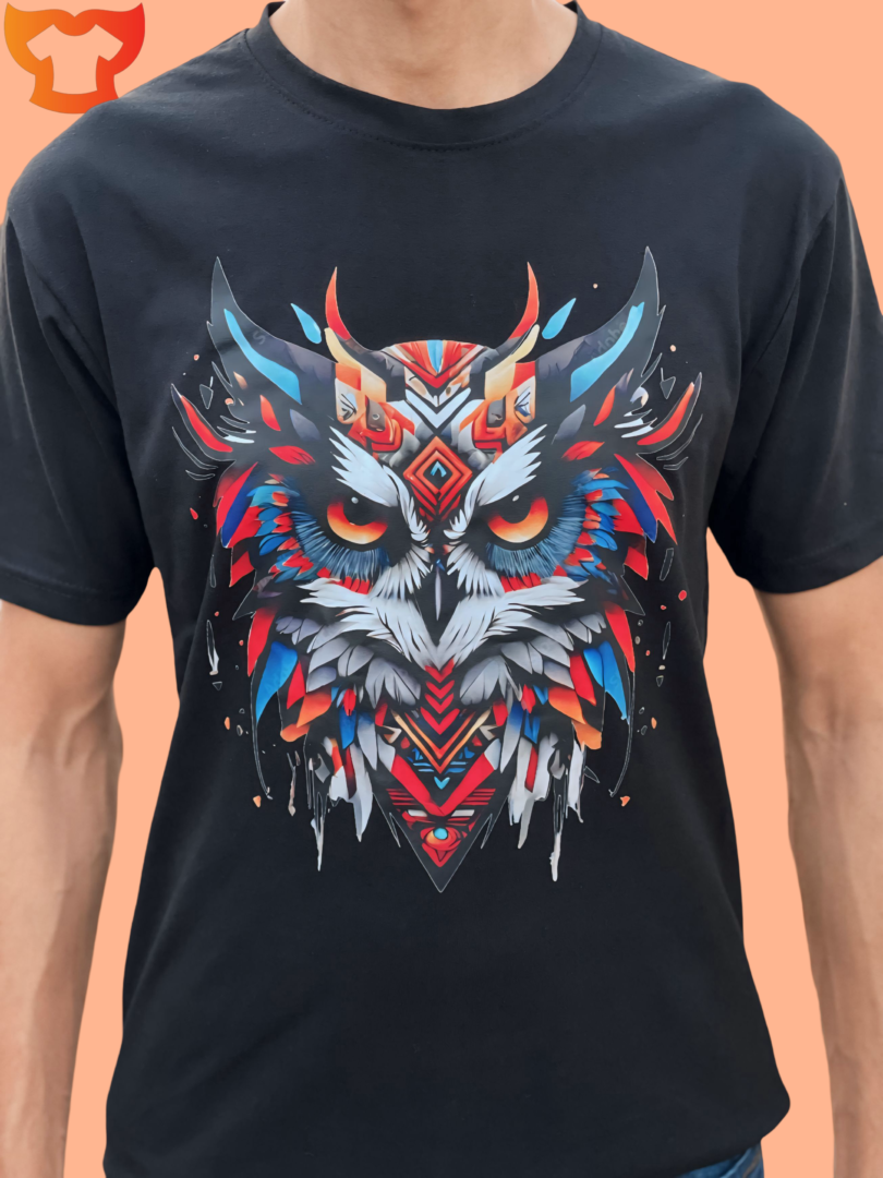 Colored Owl Black T-Shirt - Image 2